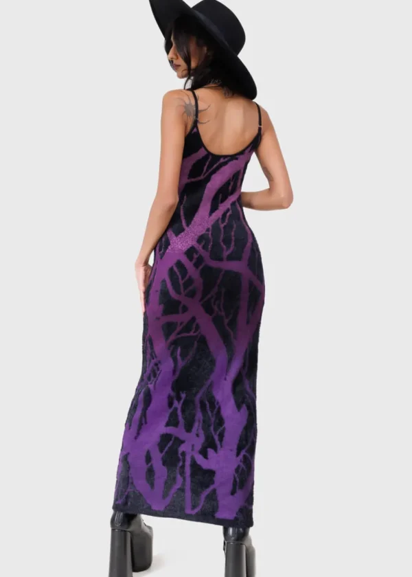 Killstar Forest Knit Maxi Dress Black Purple