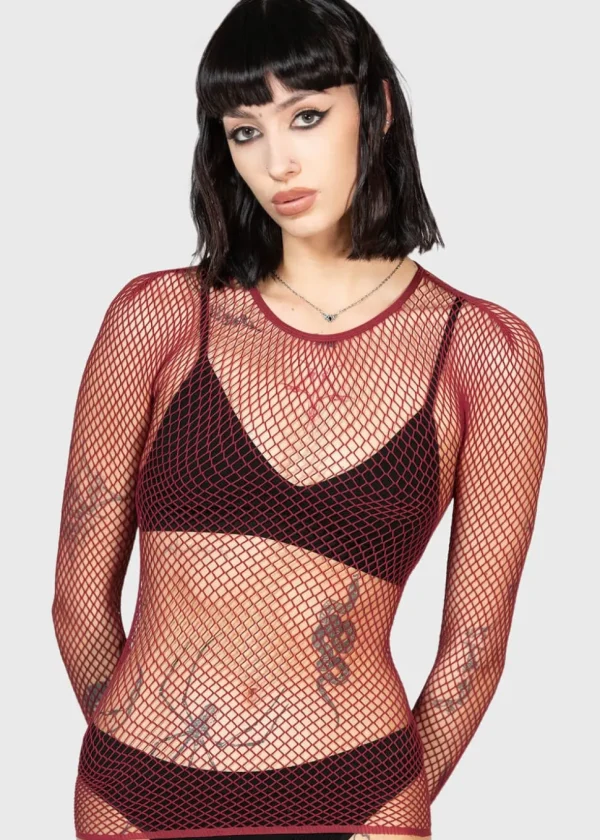 Killstar Hellrazor Fishnet Top Burgundy