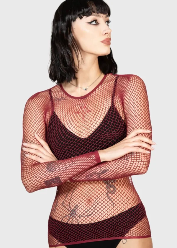 Killstar Hellrazor Fishnet Top Burgundy