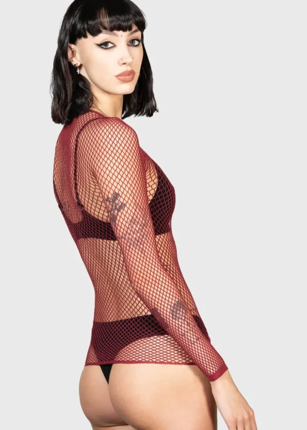 Killstar Hellrazor Fishnet Top Burgundy
