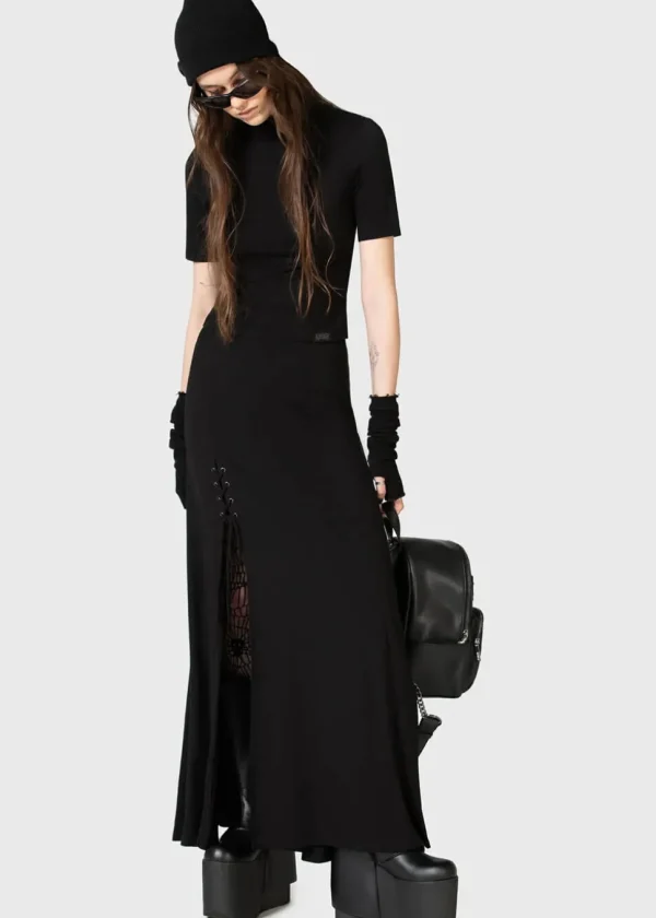 Killstar Kihilist Secretly Weep Maxi Skirt Black