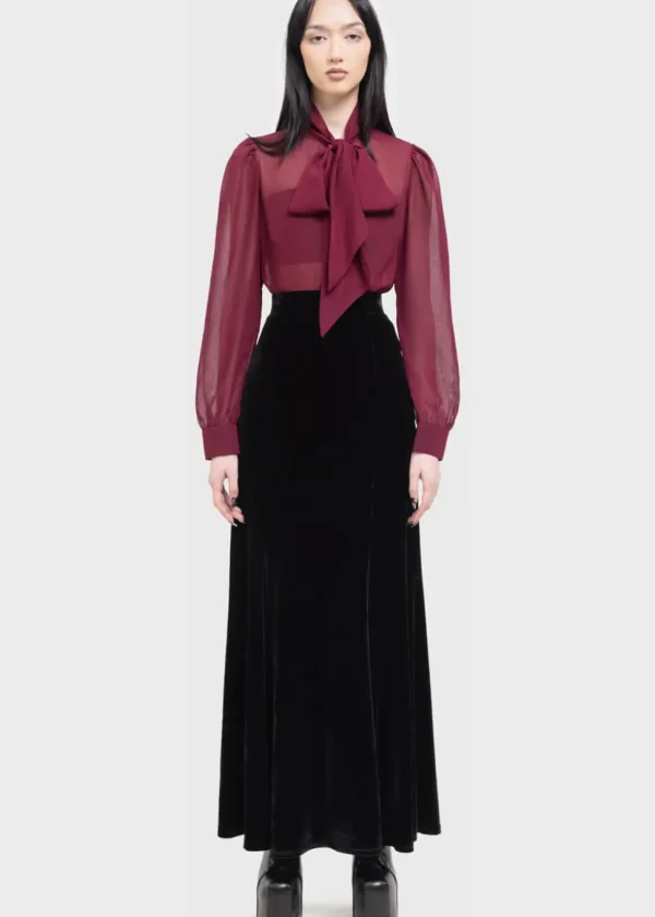 Killstar Kihilist Void Viper Velvet Maxi Skirt Black