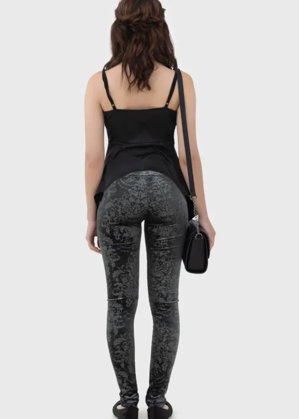 Killstar Lost Misery Velvet Leggings Gray