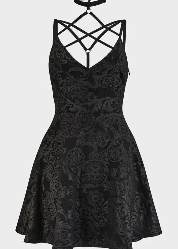 Killstar Magica Black Lily Skater Dress Black