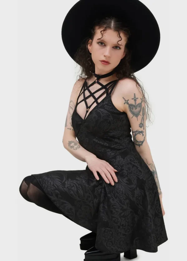 Killstar Magica Black Lily Skater Dress Black