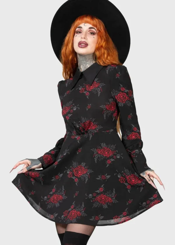 Killstar Pandora's Nightmare Skull Rose Dress Black