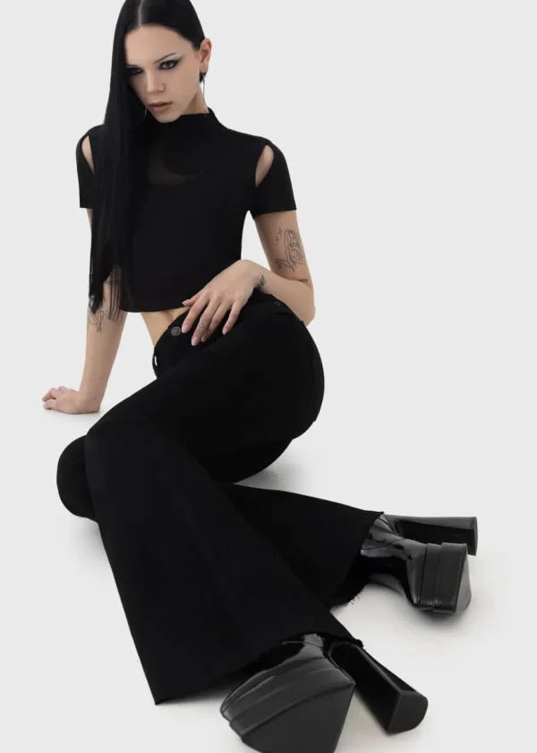 Killstar Perseis Denim Flare Pants Black