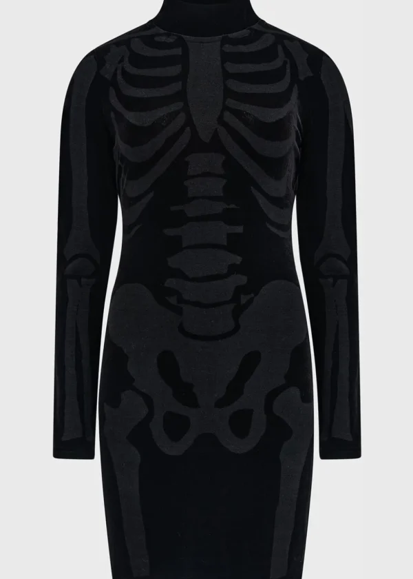 Killstar Skelliecore Skeleton Velvet Mini Dress Black