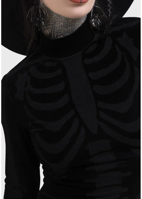Killstar Skelliecore Skeleton Velvet Mini Dress Black