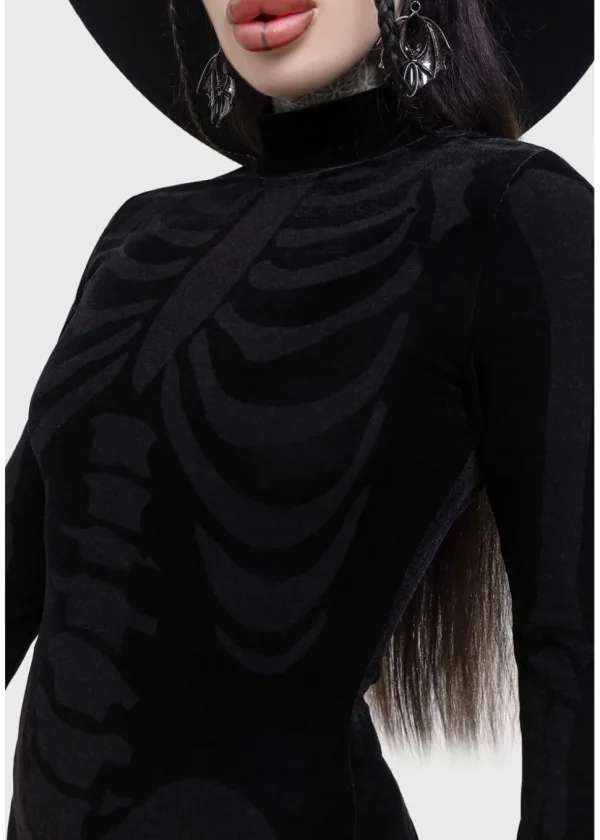 Killstar Skelliecore Skeleton Velvet Mini Dress Black
