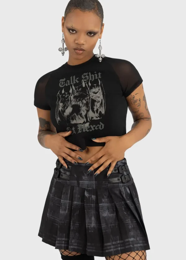 Killstar Stormcloud Bats Mini Skirt Gray Black