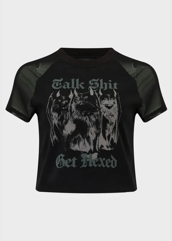 Killstar Talk Shit Cat Crop Top Black