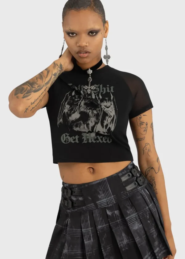 Killstar Talk Shit Cat Crop Top Black