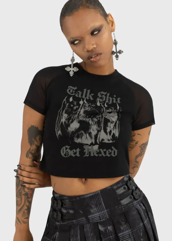 Killstar Talk Shit Cat Crop Top Black