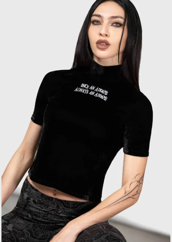 Killstar Wednesday Allergic To Colour Velvet Top Black