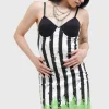 Killstar x Beetlejuice Distressed Stripe Bodycon Dress Black White