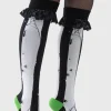 Killstar x Beetlejuice Distressed Stripe Knee Socks Black White
