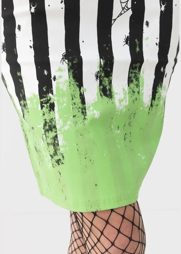 Killstar x Beetlejuice Distressed Stripe Bodycon Dress Black White
