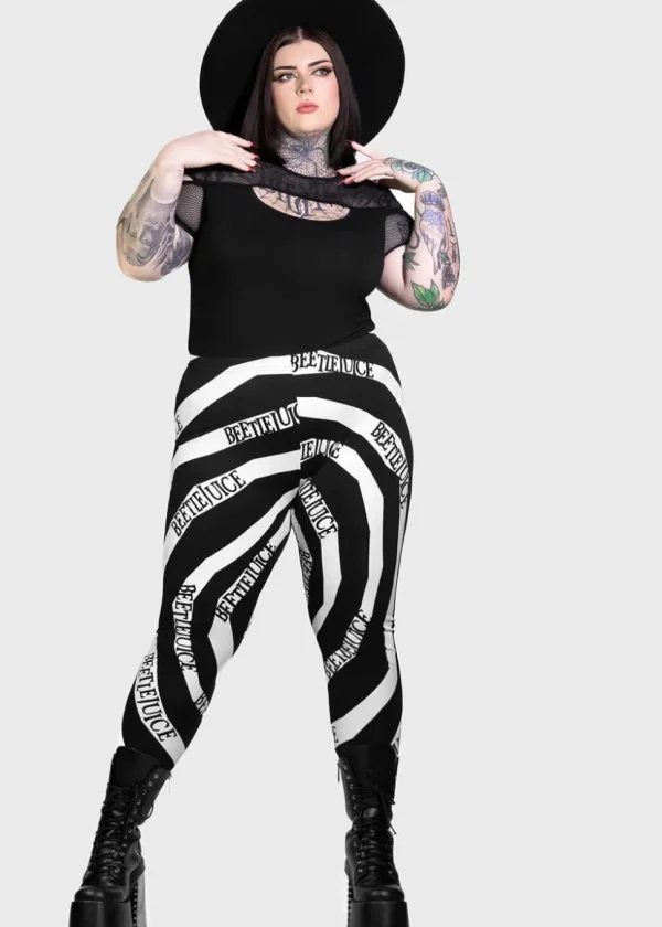 Killstar x Beetlejuice Vertigo Spiral Leggings Black White