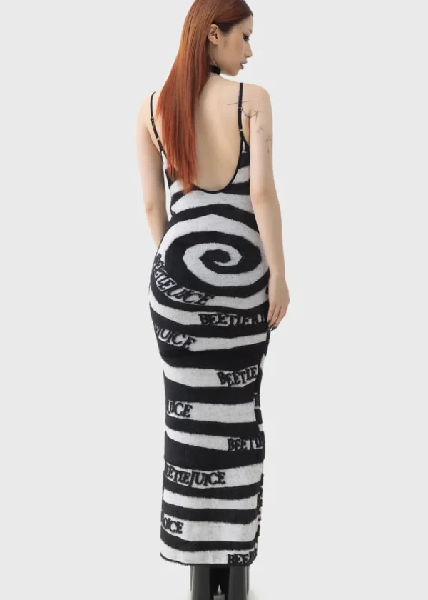 Killstar x Beetlejuice Vertigo Spiral Knitted Maxi Dress Black White