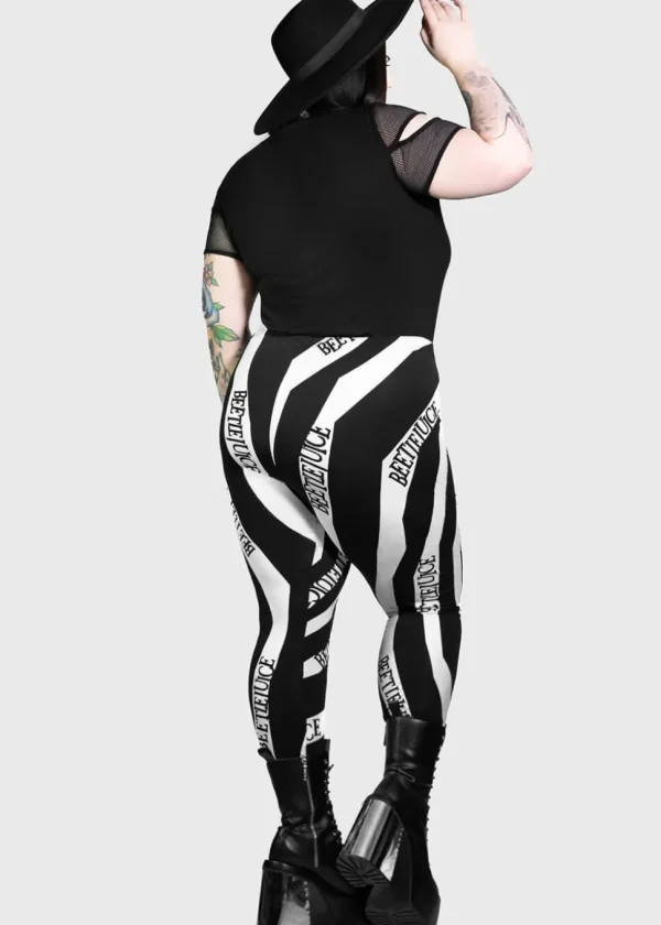 Killstar x Beetlejuice Vertigo Spiral Leggings Black White