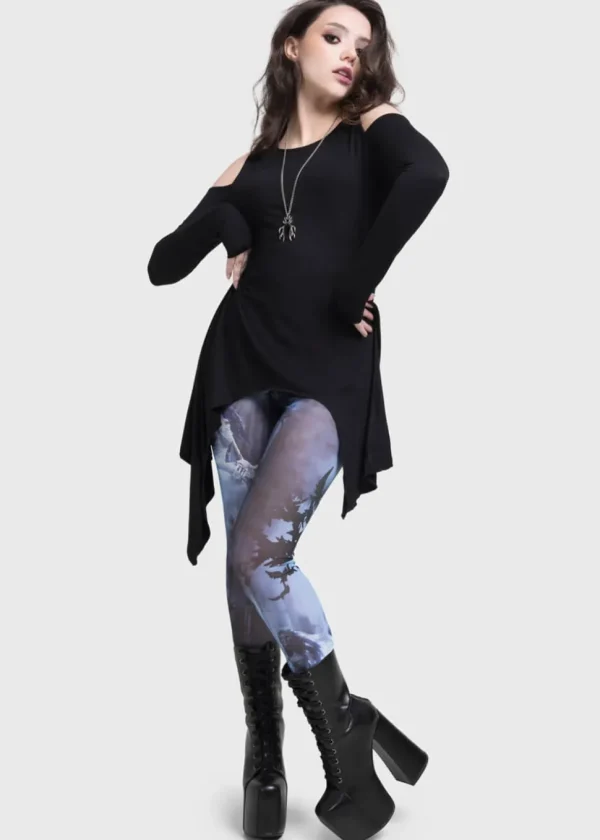 Killstar x Corpse Bride Emily In The Night Leggings Black Blue