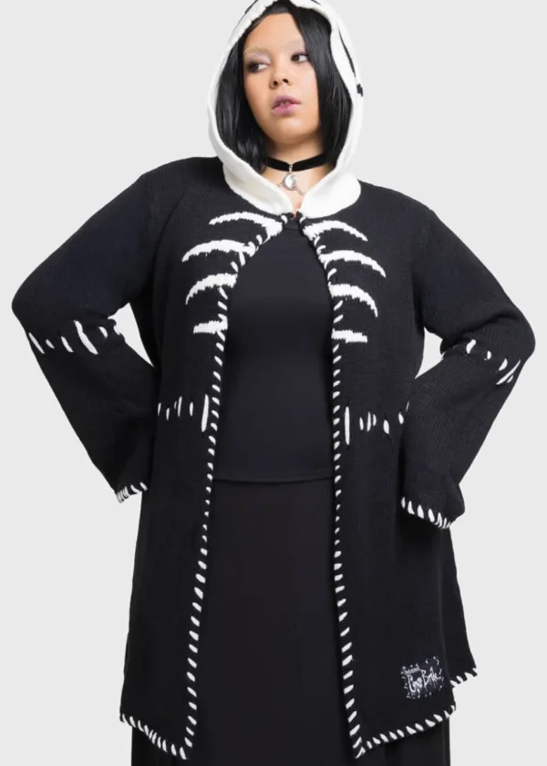 Killstar x Corpse Bride Scraps Knitted Hoodie Black White