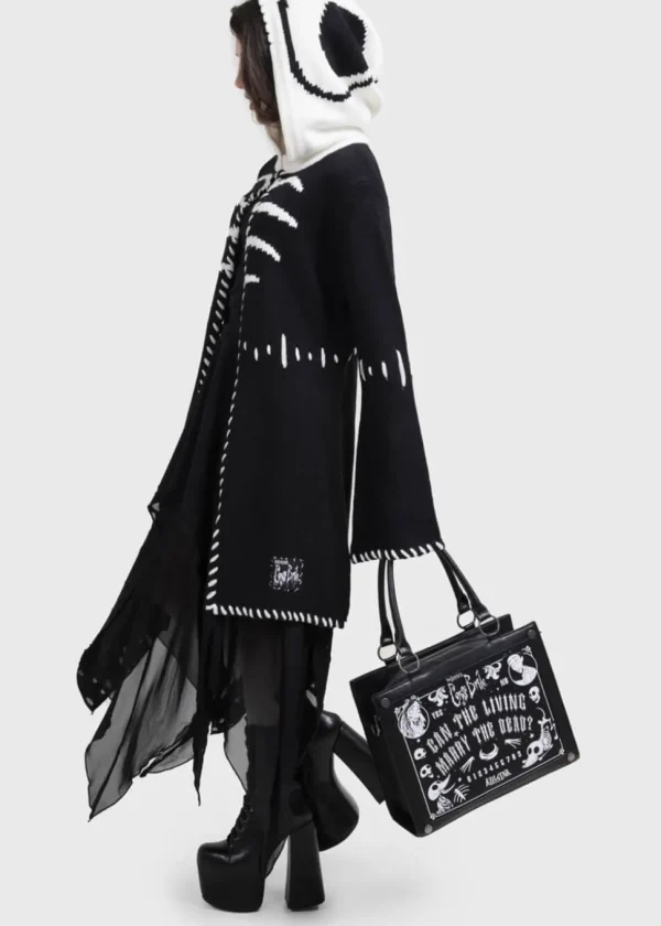 Killstar x Corpse Bride Scraps Knitted Hoodie Black White