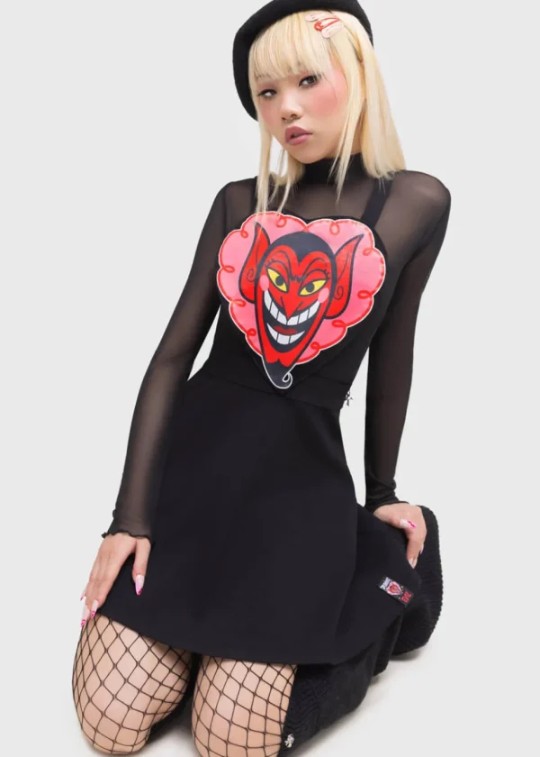 Killstar x Powerpuff Girls I Feel So Pretty Pinafore Swing Dress Black Denim
