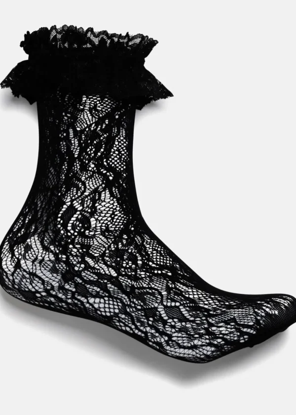 Koi Footwear Heiress Lace Ruffle 50's Socks Black