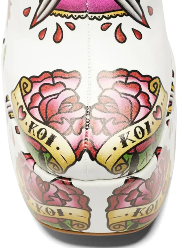 Koi Footwear Verdict Of A Serpent & Dagger Tattoo Platform Boots White