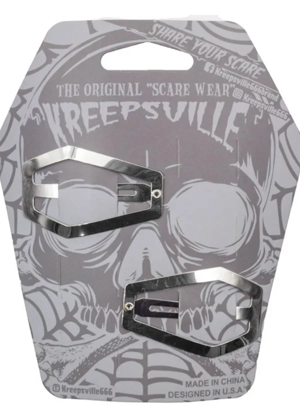 Kreepsville Coffin Snap Hair Clips Silver