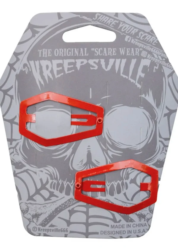 Kreepsville Coffin Snap Hair Clips Red
