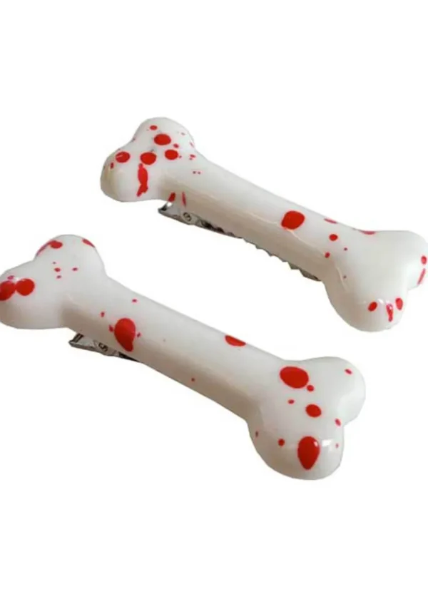 Kreepsville Mini Bone Blood Spattered Set Hairclips White