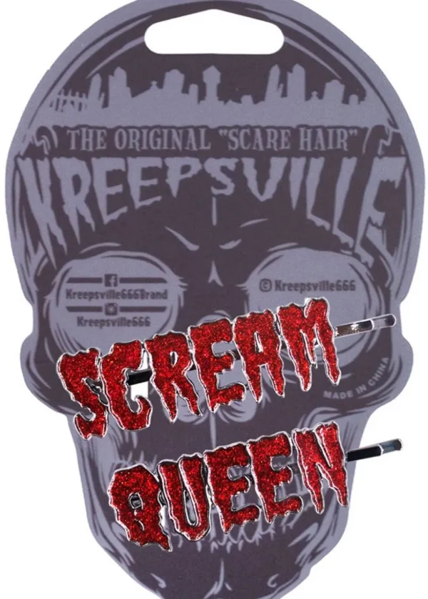 Kreepsville Scream Queen Text Set Hairslides Red