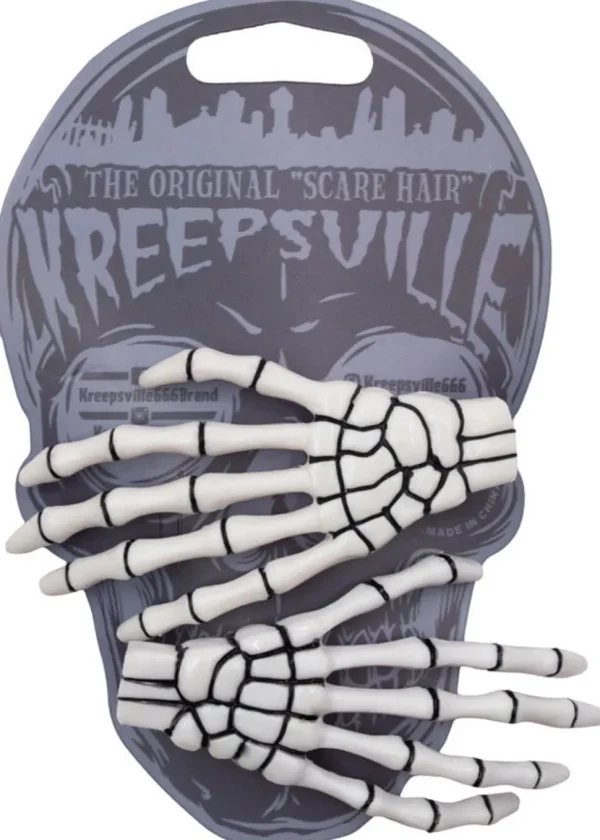 Kreepsville Skeleton Bone Hand Set Hairslides White