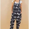 LA Soul Ayla Celestial Cats Dungarees Black