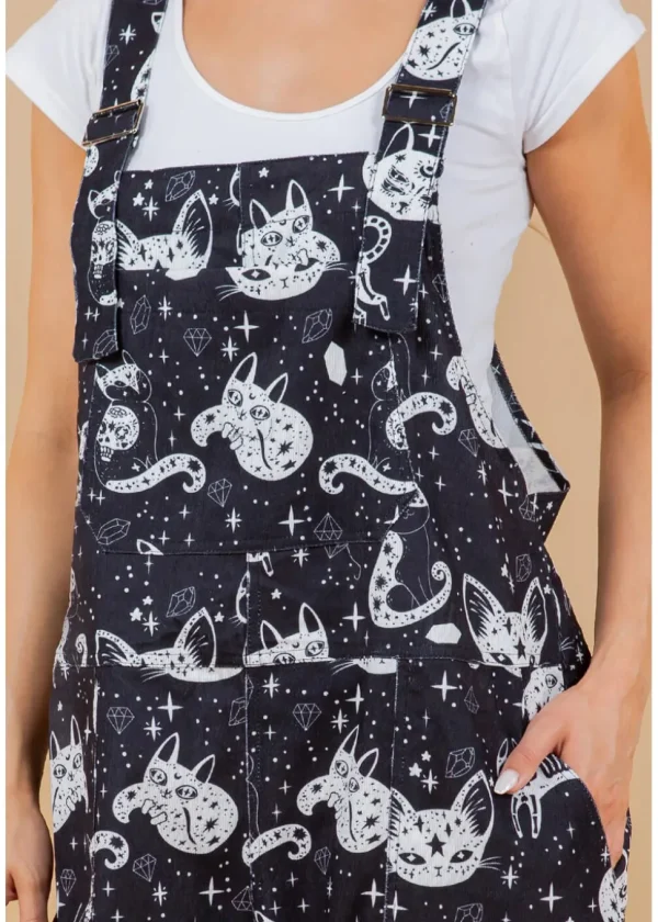 LA Soul Ayla Celestial Cats Dungarees Black