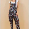 LA Soul Ayla Mushroom Garden Dungarees Black
