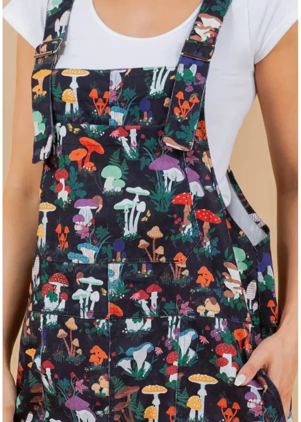 LA Soul Ayla Mushroom Garden Dungarees Black