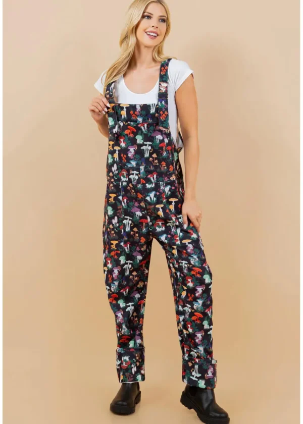 LA Soul Ayla Mushroom Garden Dungarees Black