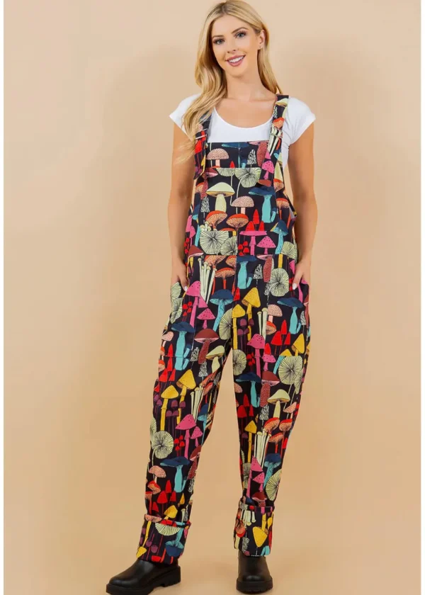 LA Soul Ayla Mushroom Reality Dungarees Black