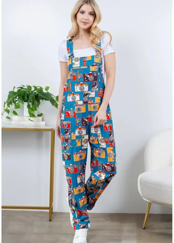 LA Soul Ayla Vintage Camera Dungarees Blue