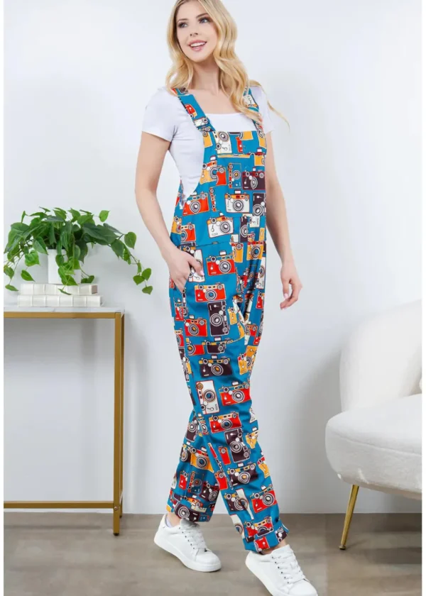 LA Soul Ayla Vintage Camera Dungarees Blue
