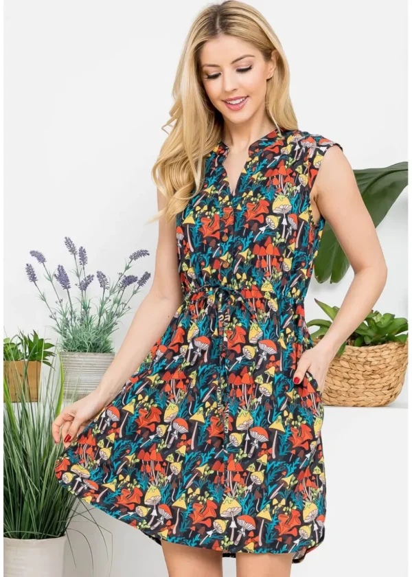LA Soul Emma Retro Mushroom V-Neck A-Line Dress Black