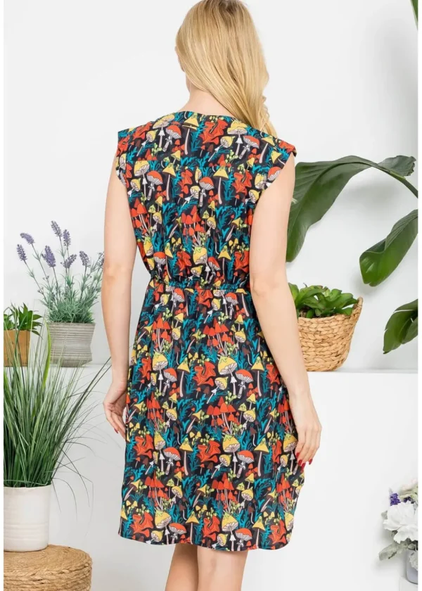 LA Soul Emma Retro Mushroom V-Neck A-Line Dress Black