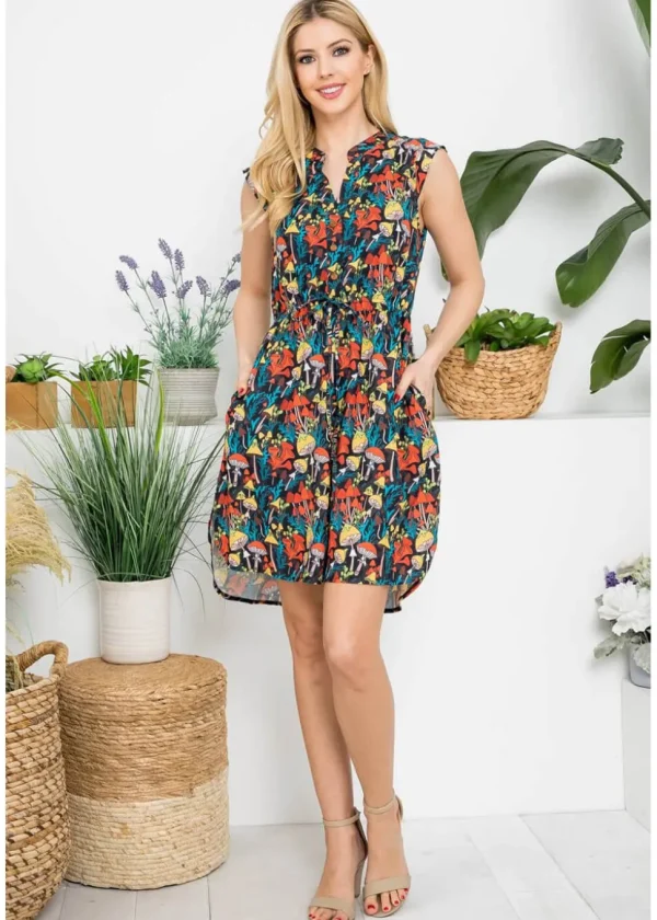 LA Soul Emma Retro Mushroom V-Neck A-Line Dress Black