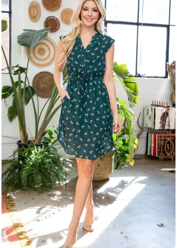 LA Soul Emma Sparkling Bee V-Neck A-Line Dress Green