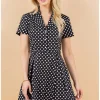 LA Soul Fleur Polkadot A-Line Dress Black