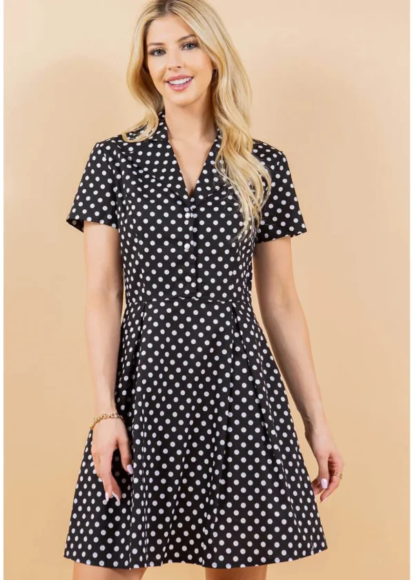 LA Soul Fleur Polkadot A-Line Dress Black